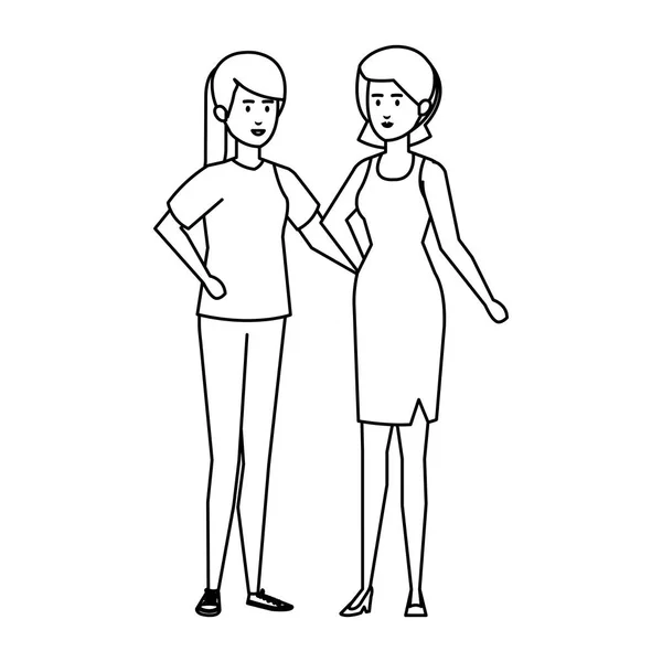 Couple de personnages de femmes — Image vectorielle