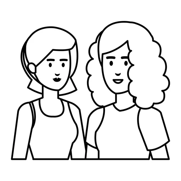 Couple de personnages de femmes — Image vectorielle