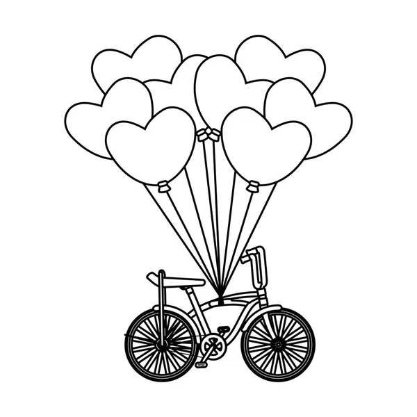 Bicicleta retro e balões de ar com forma de coração —  Vetores de Stock