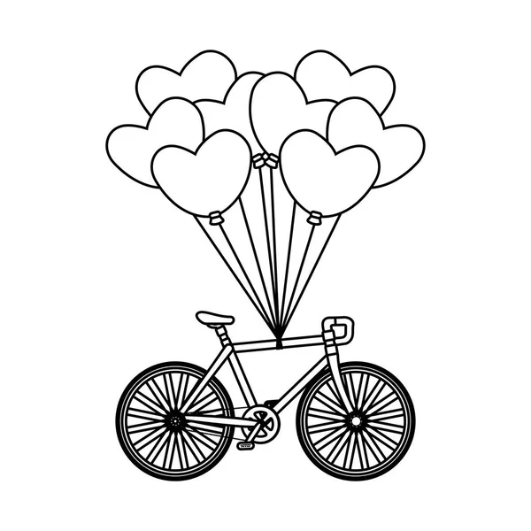 Racing cykel och ballonger luft med formen hjärta — Stock vektor