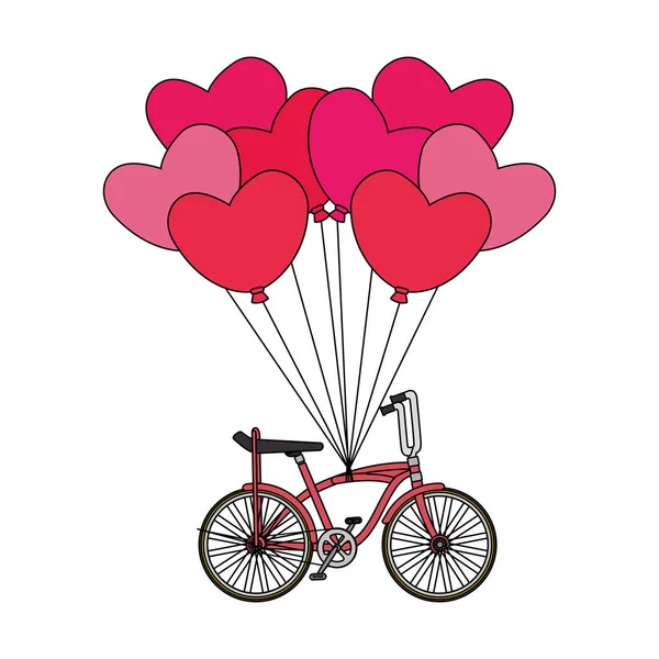 Retro bicycle and balloons air with heart shape — Stock Vector