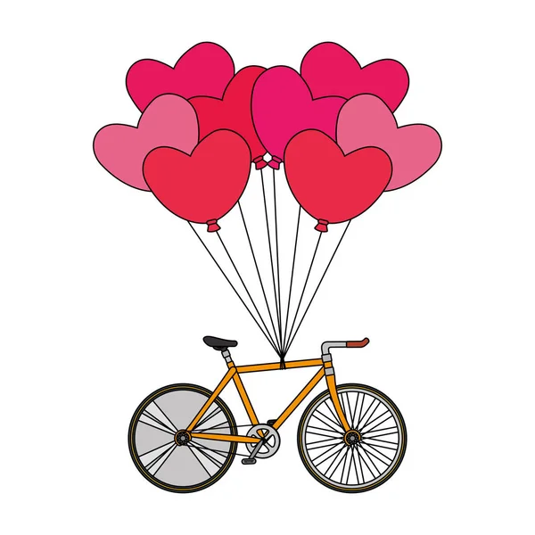 Race fiets en ballonnen lucht met hart vorm — Stockvector