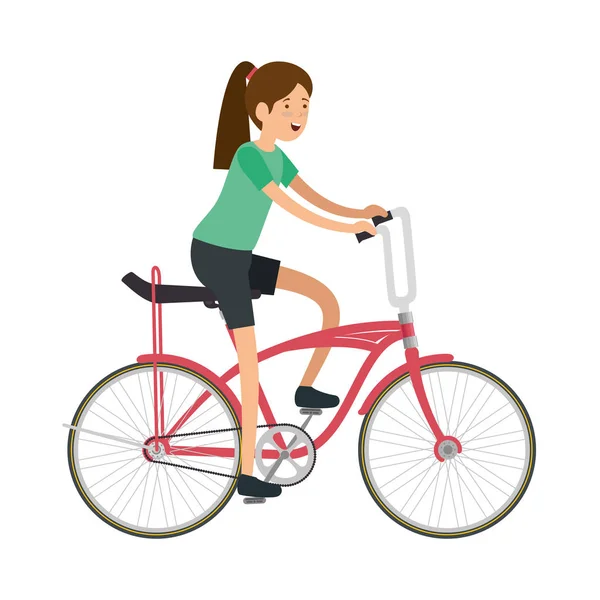 Mujer en bicicleta retro — Vector de stock