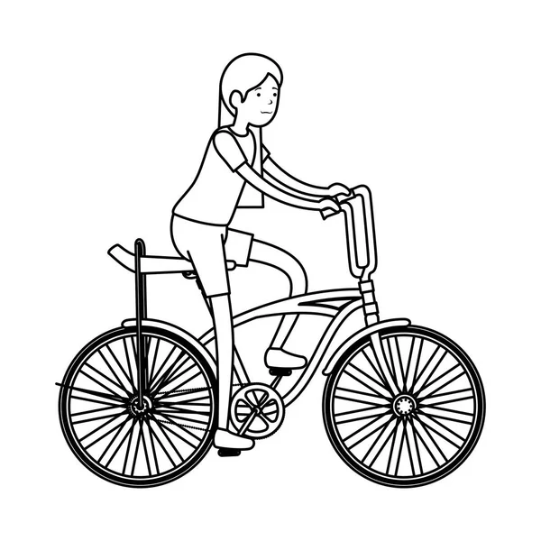 Femeia în bicicletă retro — Vector de stoc