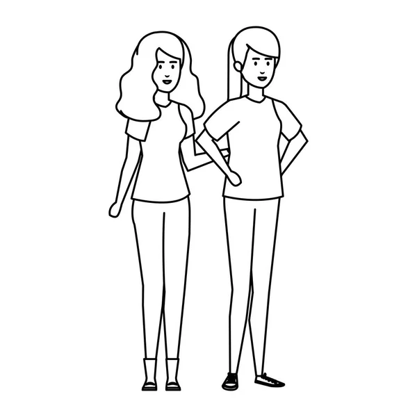 Pareja chicas avatares caracteres — Vector de stock