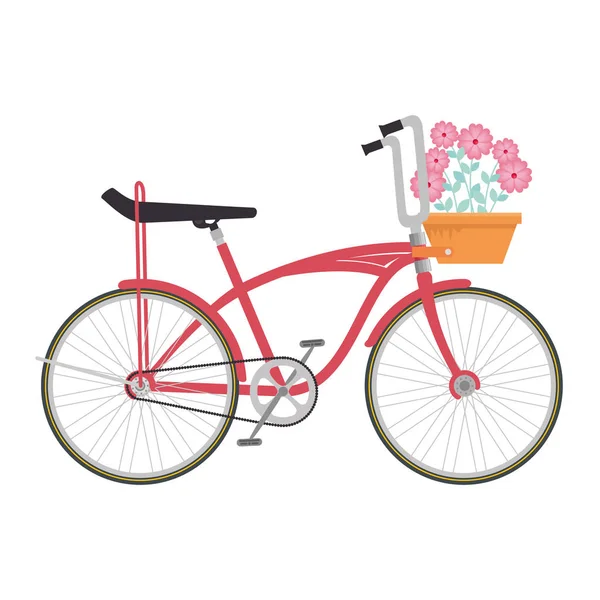 Vélo rétro avec panier et fleurs — Image vectorielle