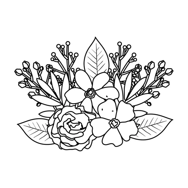 Hermosa decoración de flores y hojas — Vector de stock