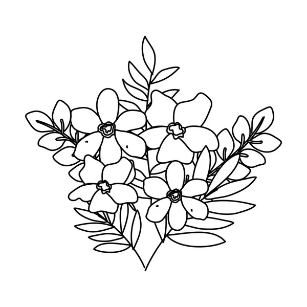 Hermosa decoración de flores y hojas — Vector de stock