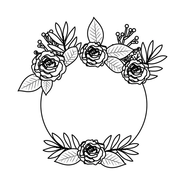 Corona de flores con hermosa decoración de rosal — Vector de stock