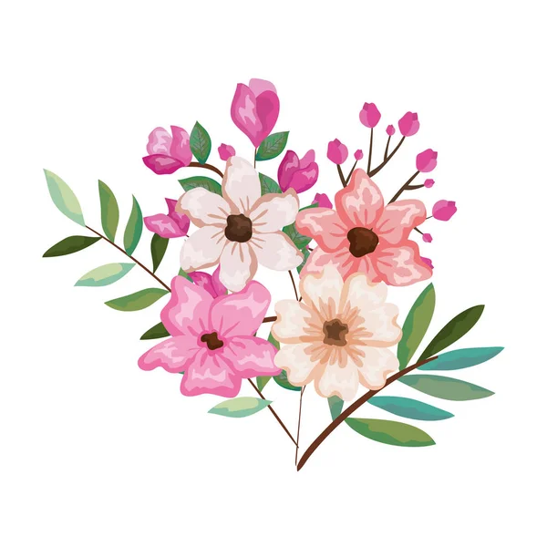 Hermosa decoración de flores y hojas — Vector de stock