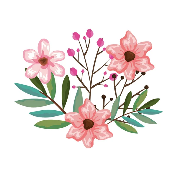 Красивые цветы и листочки украшения — стоковый вектор