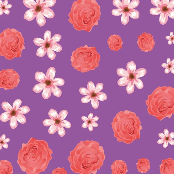Hermoso patrón de flores y rosas — Vector de stock