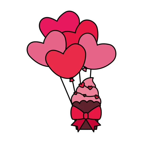 Hjärtformade party ballonger med cupcake — Stock vektor