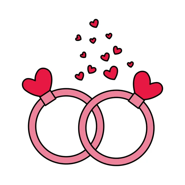 Rings with hearts love — Stock Vector