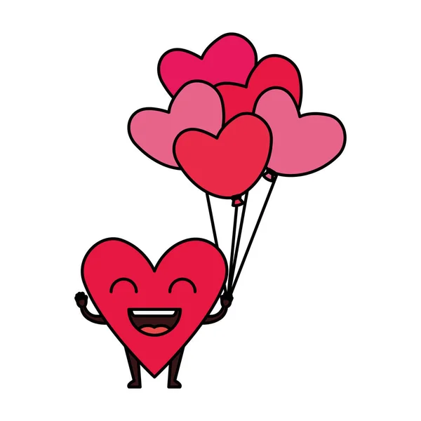Heart love with balloons air kawaii character — Stock Vector
