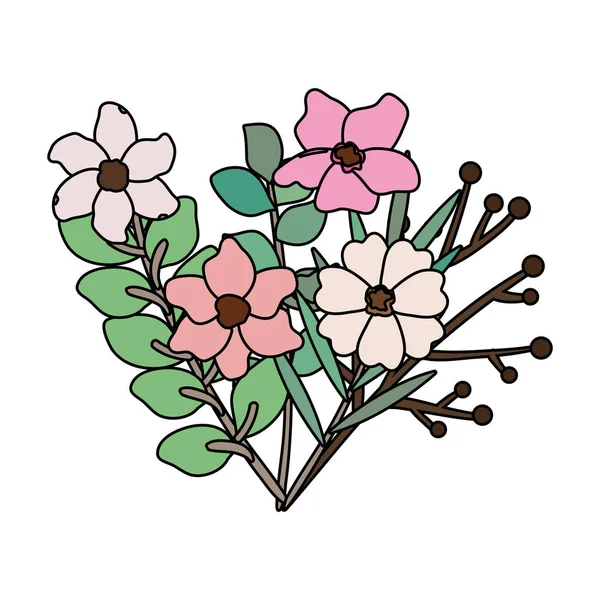 Belles fleurs et décoration de feuilles — Image vectorielle