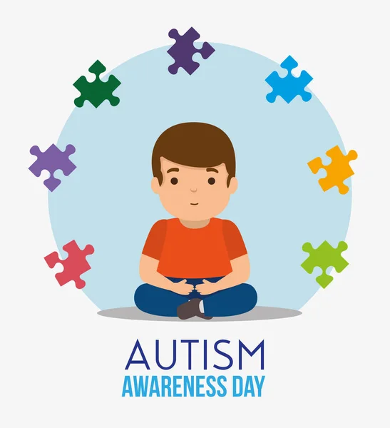 Criança com quebra-cabeças para autismo campanha dia — Vetor de Stock