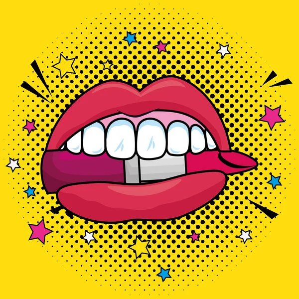 歯と口紅で口をファッション パッチ — ストックベクタ
