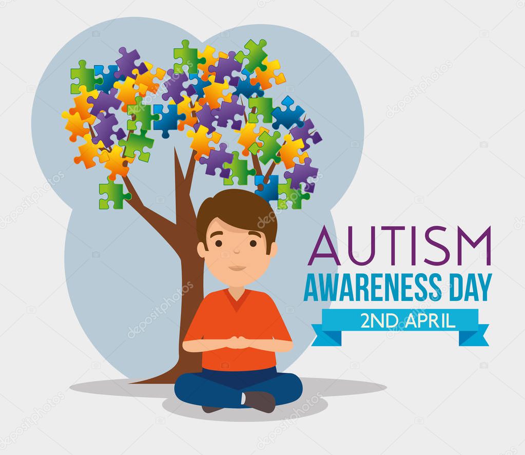 kid and tree with puzzles leaves to autism day