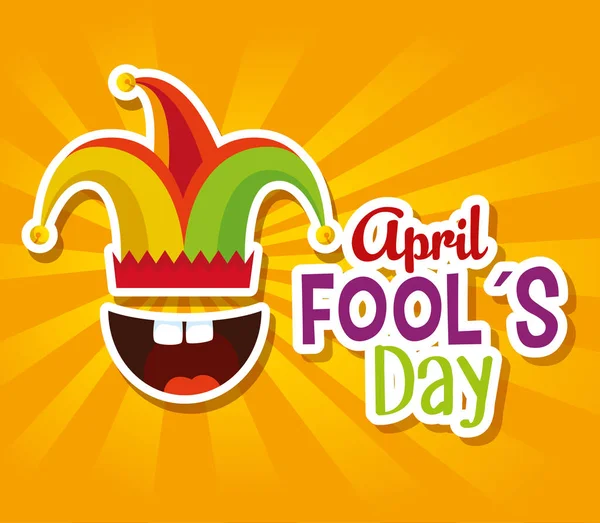 Joker hat with mouth and teeth to fools day — Stock Vector