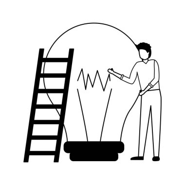 merdiven ve ampul ile işadamı