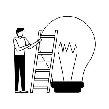 merdiven ve ampul ile işadamı