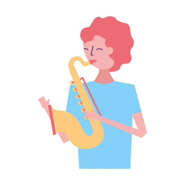 Joven tocando el saxofón — Vector de stock