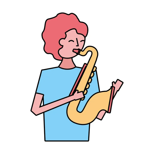 Joven tocando el saxofón — Vector de stock