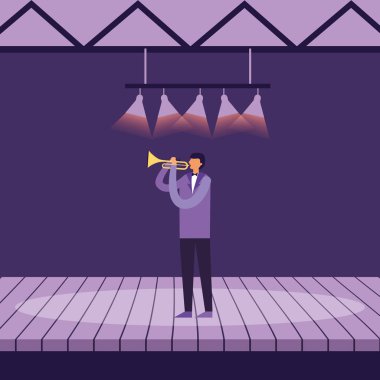 Sahne Alanı'nda trompet adamla müzisyen