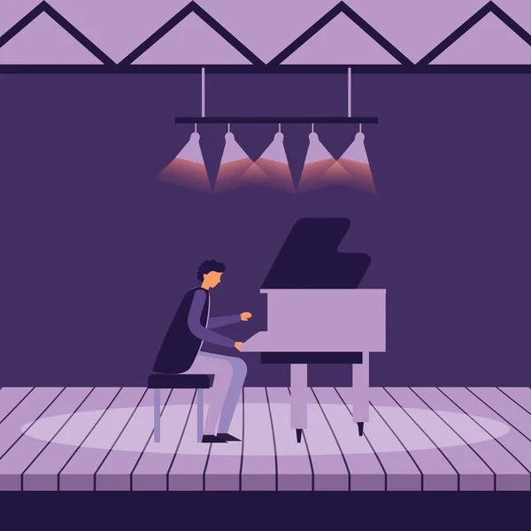 Musicien homme avec piano sur scène — Image vectorielle