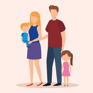 Ebeveynlerin çift kızı ve oğlu ile