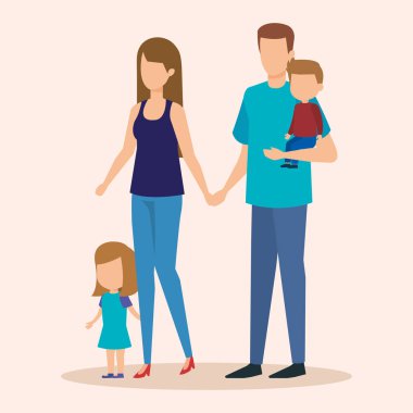 Ebeveynlerin çift kızı ve oğlu ile