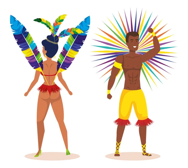 Ballerini brasiliani coppia personaggi — Vettoriale Stock