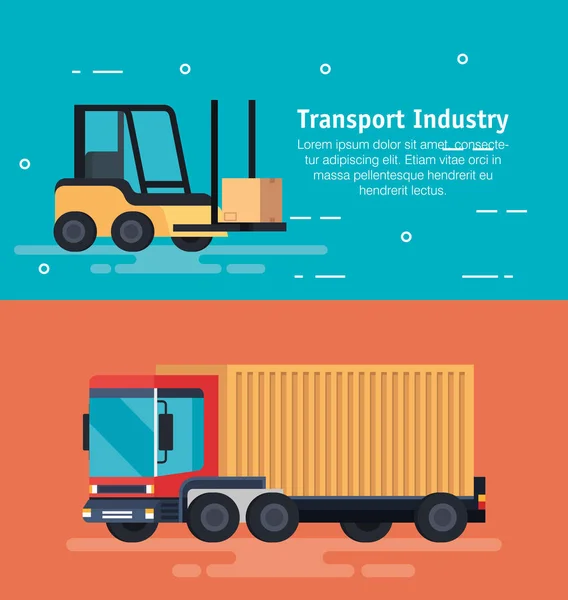 Heftruck voertuig met vrachtwagen — Stockvector