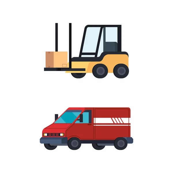 Forklift vehicle with van — Stock Vector