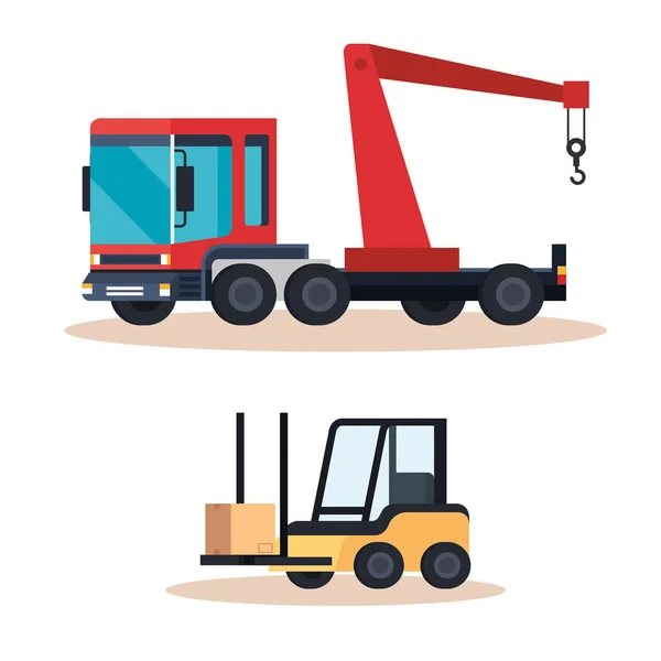 Forklift vehicle and crane truck — Stock Vector