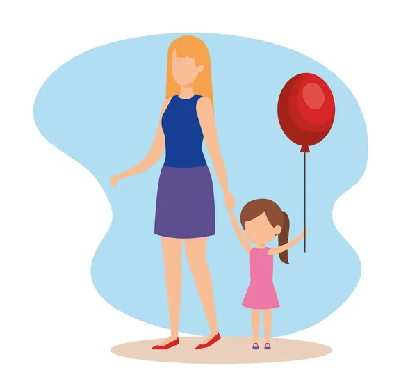 Donna con figlia ed elio palloncino — Vettoriale Stock