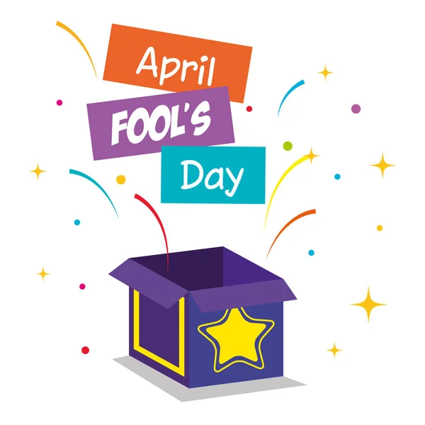 April fools day card with surprise box — Stock Vector