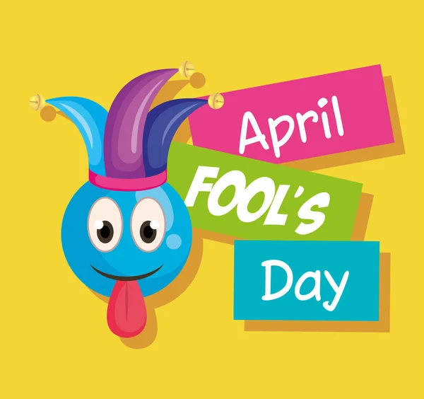 April dårar dag-kort med glada ansikte och joker hatt — Stock vektor