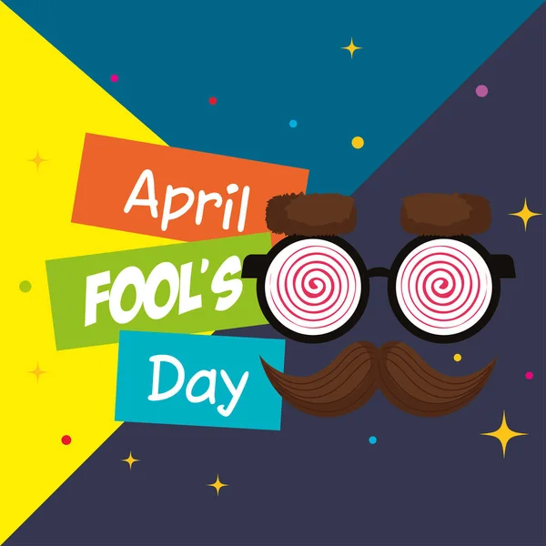 April fools day card with comic face accessories — Stock Vector