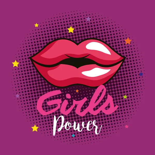 Kartu power girl dengan bibir wanita - Stok Vektor