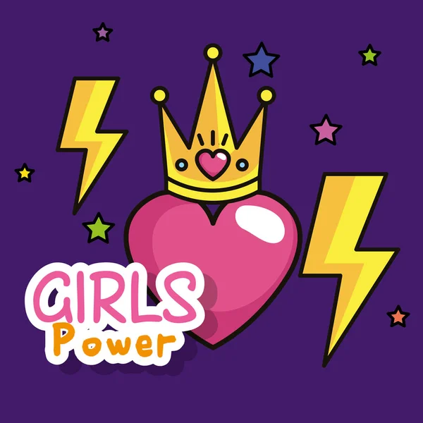 力量女孩卡片与心脏和冠 — 图库矢量图片