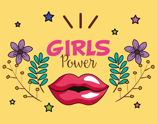 Carte power girl avec lèvres femme — Image vectorielle