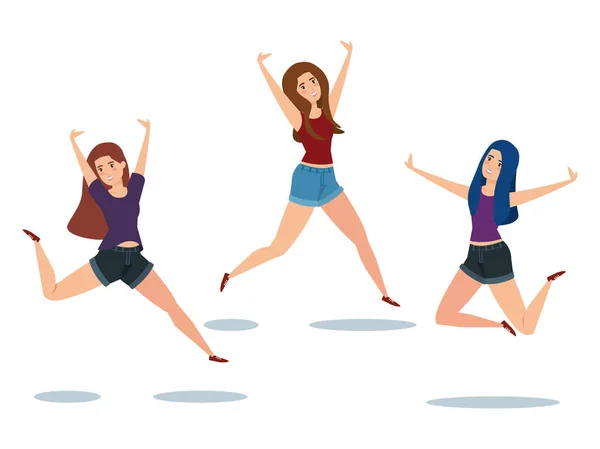 Güç kızlar kutluyor karakter atlama — Stok Vektör