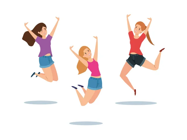 Power girls jumping celebrating characters — Stock Vector