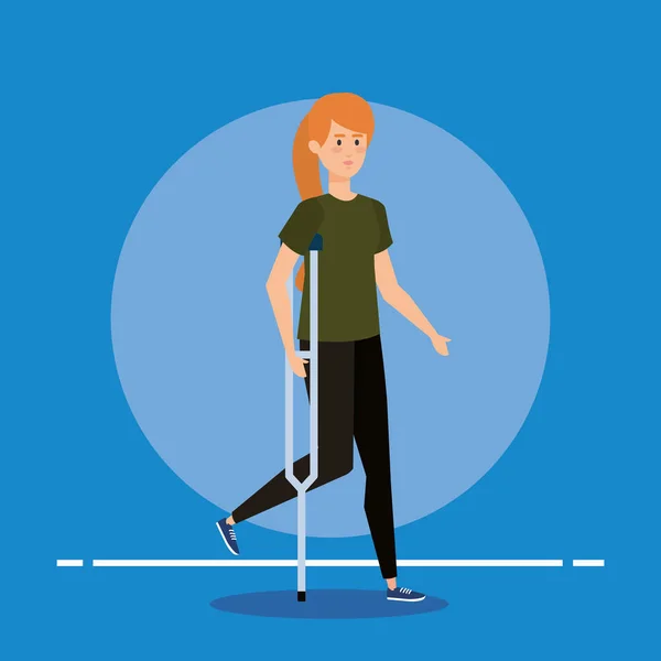 Femme marche avec des béquilles à la réhabilitation spéciale — Image vectorielle