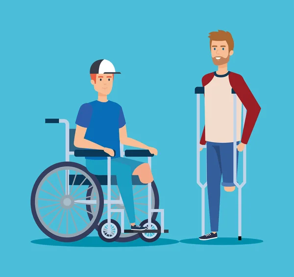 Hommes handicapés avec réadaptation pour blessures physiques — Image vectorielle