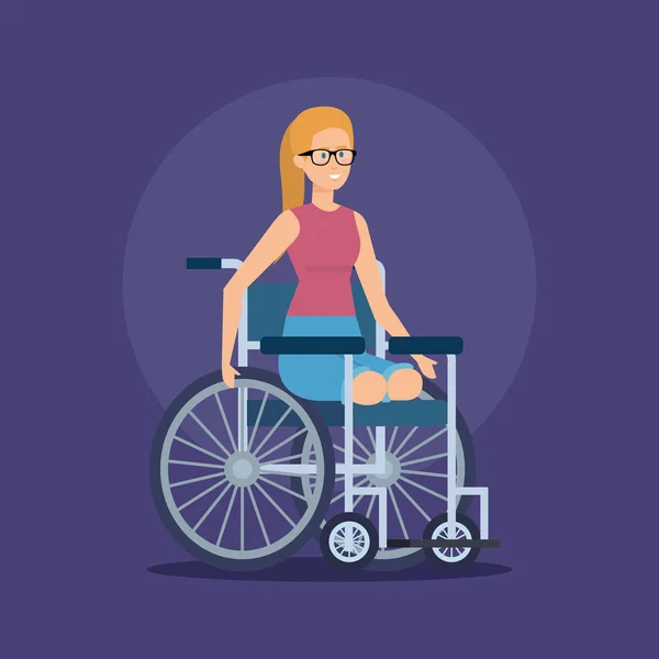 Mulher deficiente sentada na cadeira de rodas sem pernas — Vetor de Stock