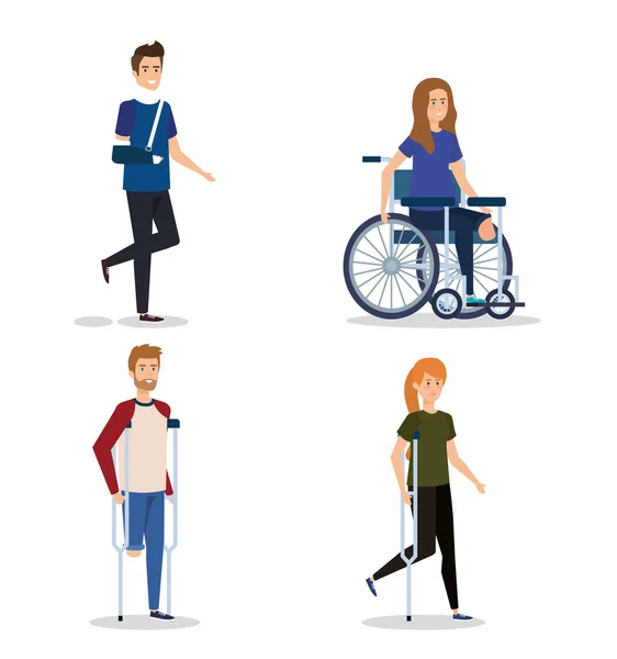 Set people with disabled and physical injury — Stock Vector