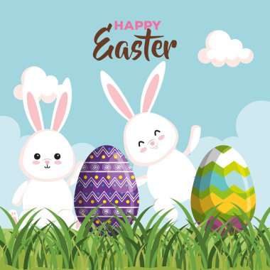 Mutlu Paskalya yumurta dekorasyon tavşanlarla